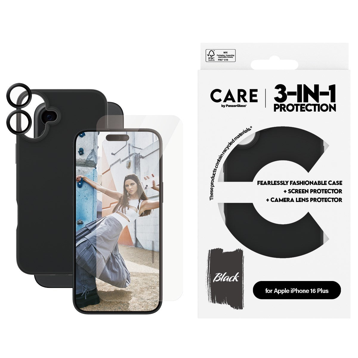 CARE by PanzerGlass® 3-i-1 Pakke iPhone 16 Plus